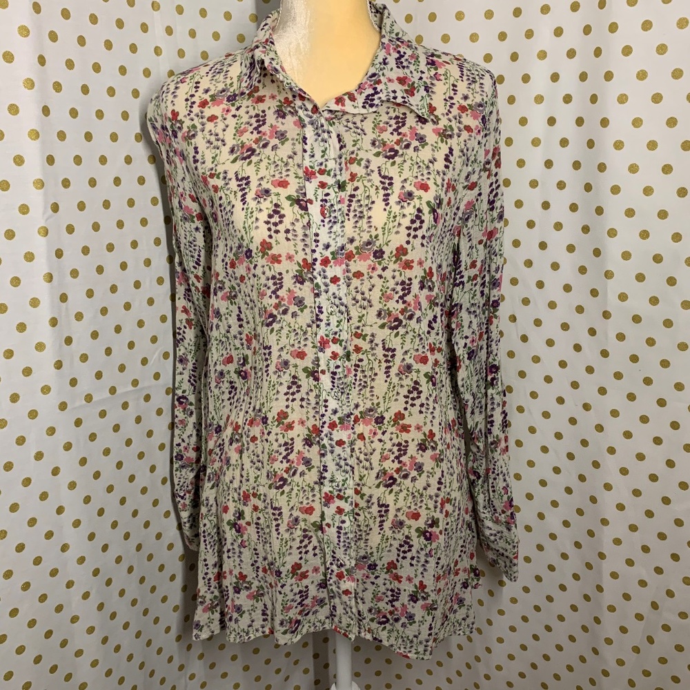 Free People tunic white small floral button size 6